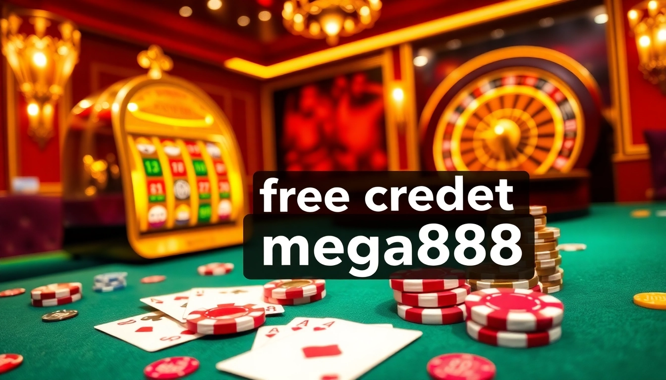 Engage with the exciting world of free credit mega888 at a vibrant casino table filled with colorful chips and cards.
