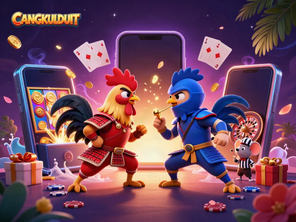 CANGKULDUIT showcases an epic rooster showdown featuring dynamic casino elements for an engaging experience.
