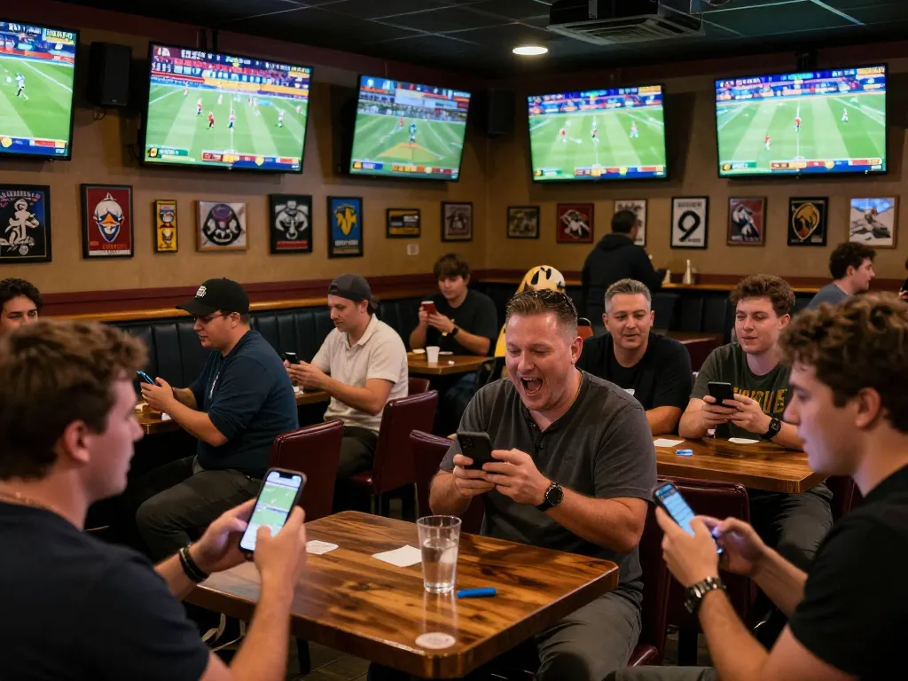 Patrons at Nhà cái Five88 place bets on lively screens in a packed sports bar.