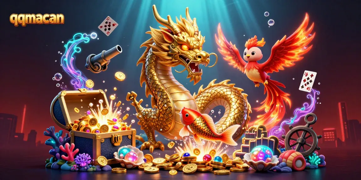 qqmacan showcases an epic dragon and phoenix amid spinning reels and treasure for thrilling gameplay.