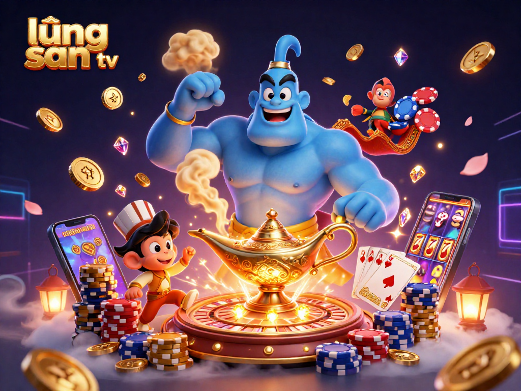 Experience thrilling gameplay with lương sơn tv in this vibrant 3D illustration featuring poker chips and golden coins.