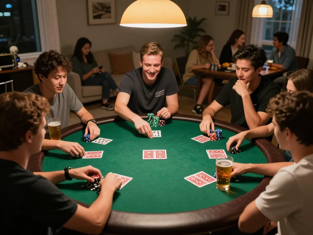 Engaging home poker night scene where players are enjoying their time while đăng nhập BL555 strategy unfolds