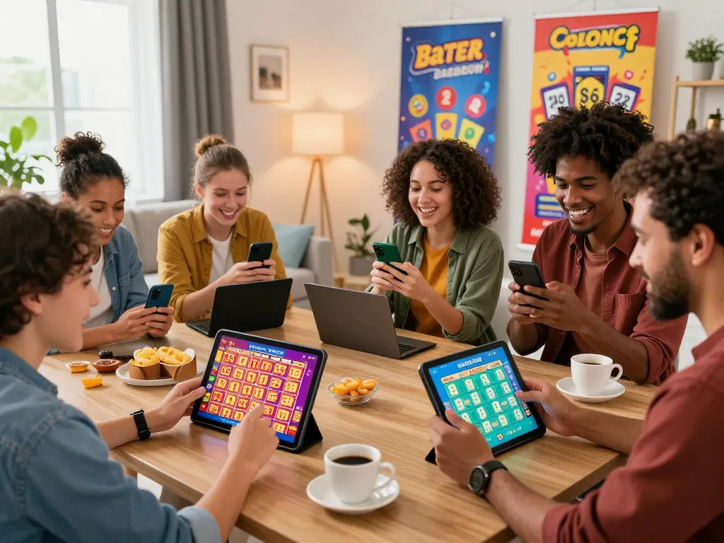 Engaged players enjoying lô đề online lottery games on their smartphones, showcasing excitement and community.