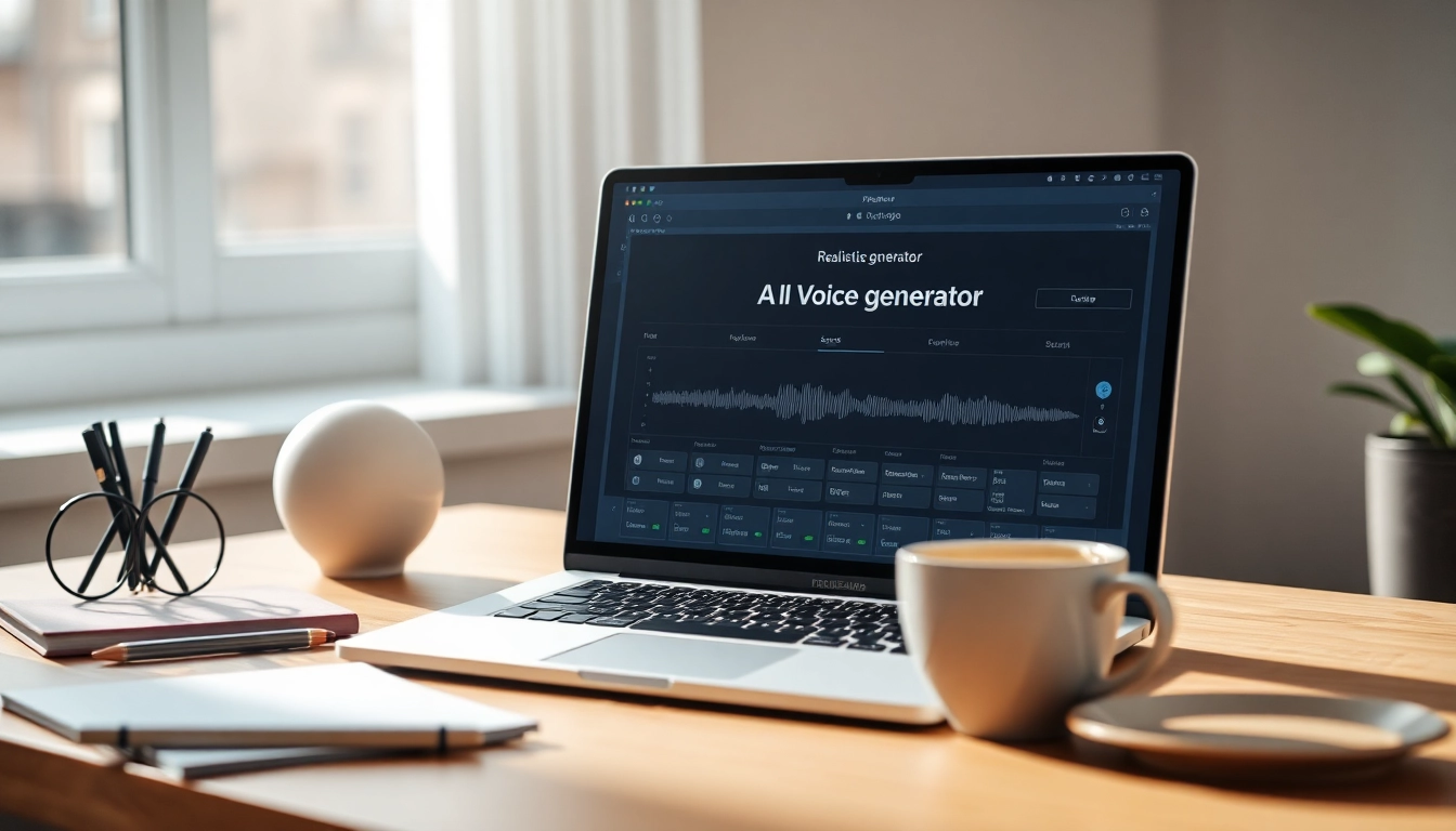 Creating lifelike audio using AI Voice generator software in a modern workspace.