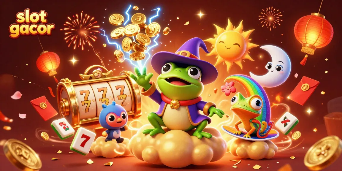 Winning big with slot gacor as animated characters celebrate in a vibrant 3D casino scene.
