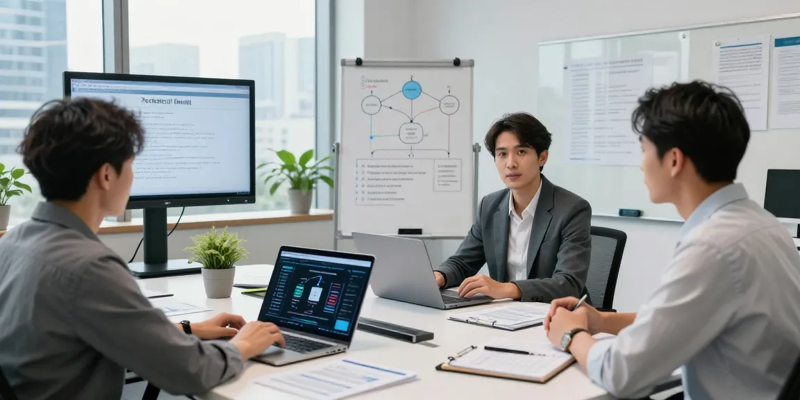 Consultation on cyber essentials renewal process in a modern office setting, showcasing professional interaction and strategic planning.
