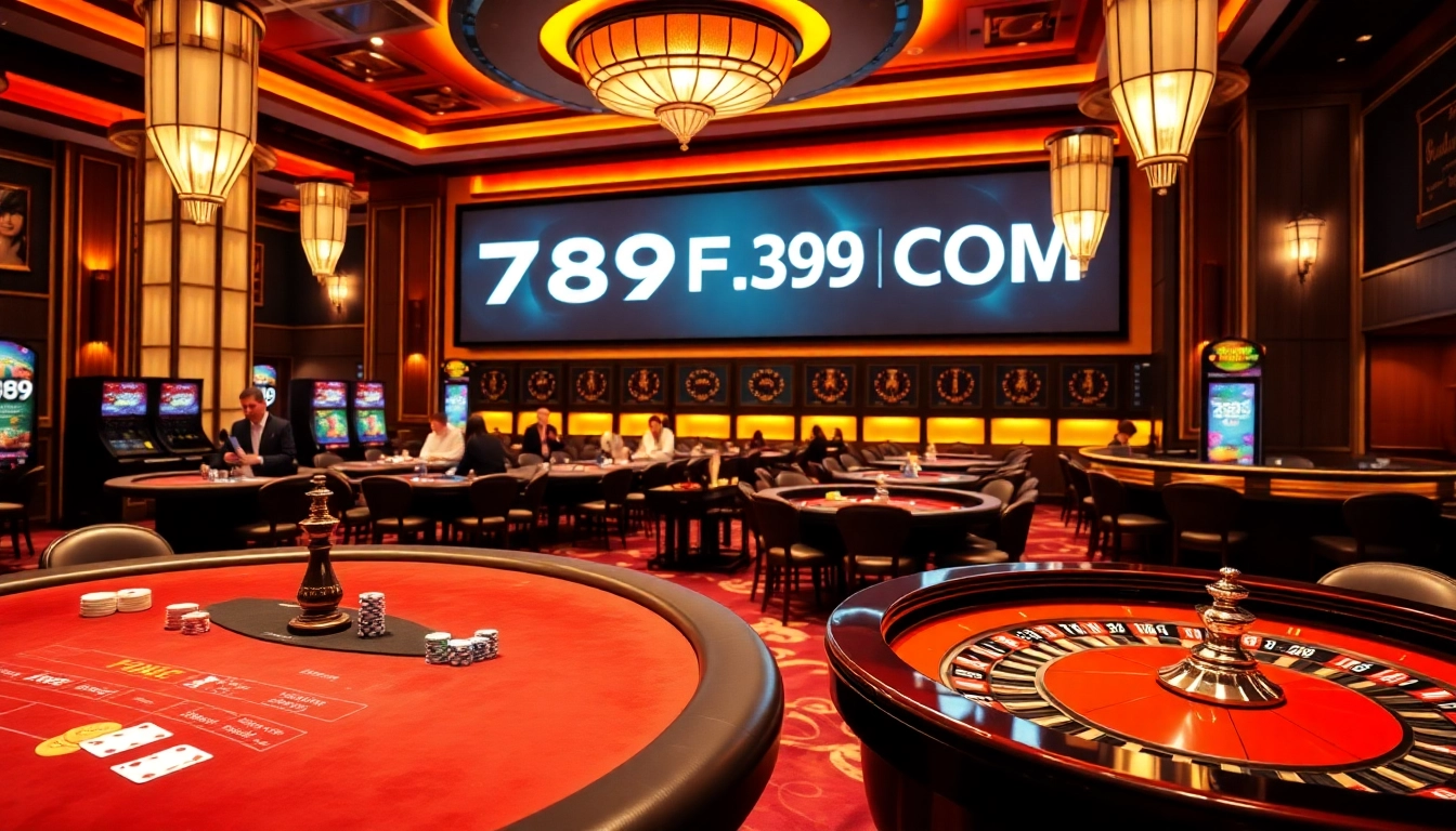 Experience thrilling online gaming at 789f com with vibrant casino tables and excited players.