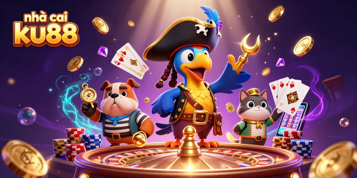 Win big with nhà cái ku88 in this rich, vibrant 3D casino scene featuring pirates and treasure.