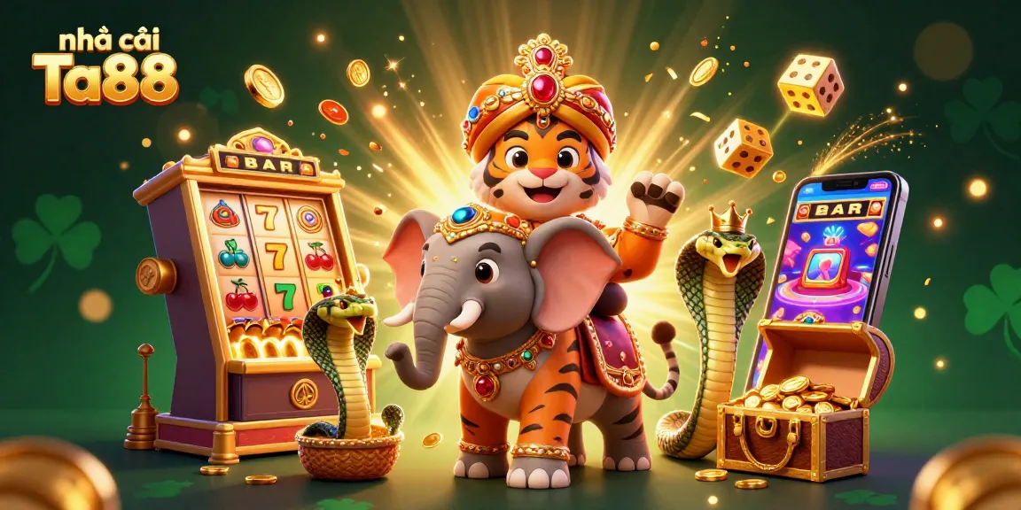 Experience the thrill of nhà cái Ta88 with a vibrant casino scene featuring legendary characters and a jackpot explosion.