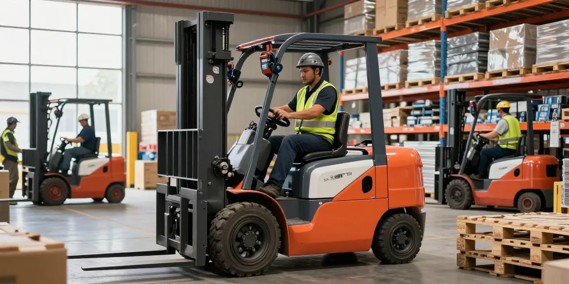 Electric loader for sale in a busy warehouse environment, showcasing its powerful performance and productivity.