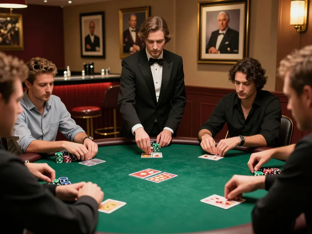 Engaged players at a high-stakes poker game showcasing their strategy, DA88 chips stacked neatly in front of them.