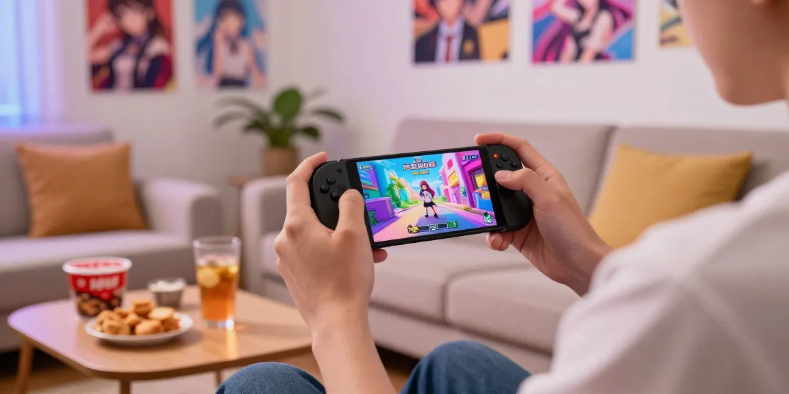 Engaged gamer playing a mobile hentai game in a cozy living room setting with snacks.