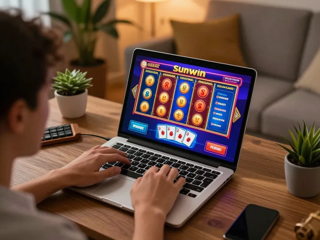 Engaging gameplay on Sunwin casino platform, showcasing a vibrant online betting experience at home.