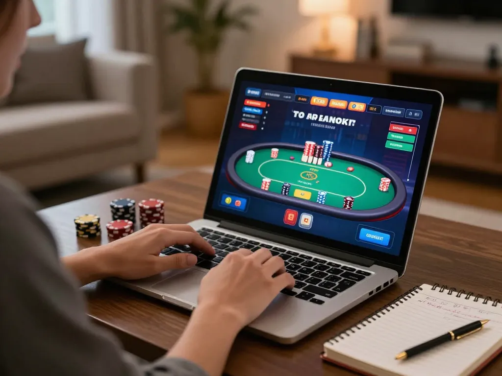 Engaging in online casino gaming on the trang chủ lc88 platform with a laptop in a cozy home setting.
