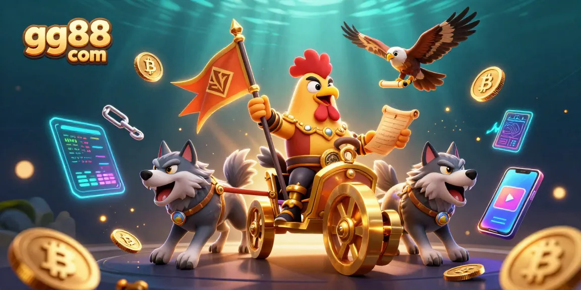 Join the excitement of gambling at gg88 com with a vibrant casino illustration featuring a rooster warlord.