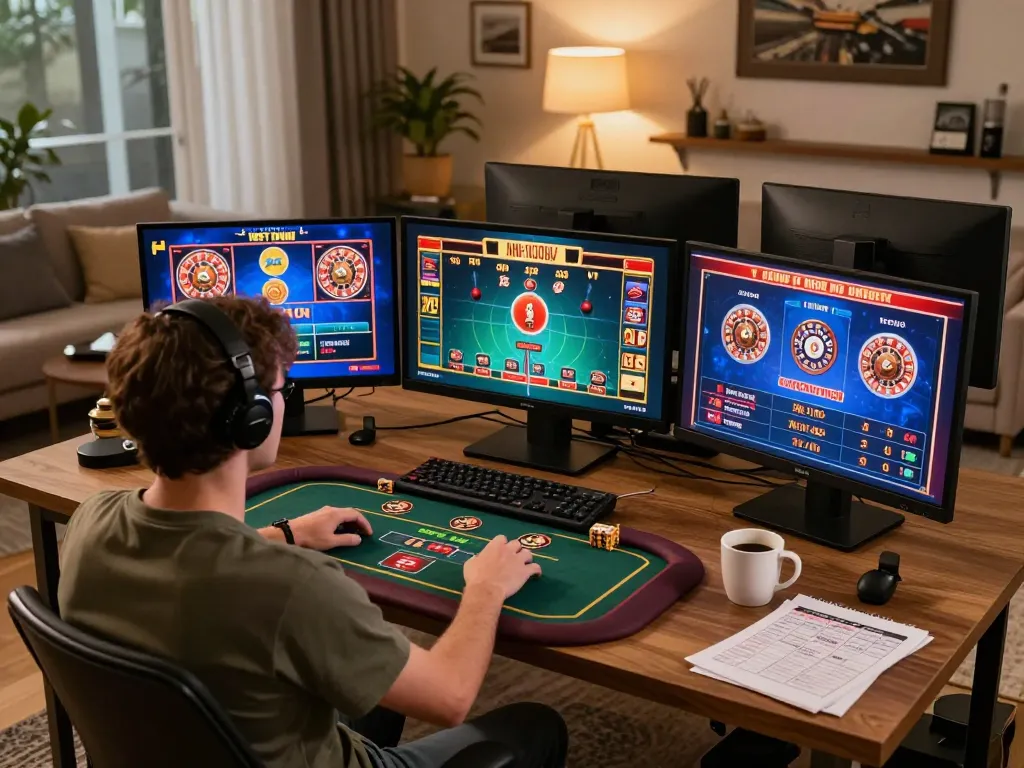 Player enjoying an engaging online gaming experience with 555win games on multiple screens.