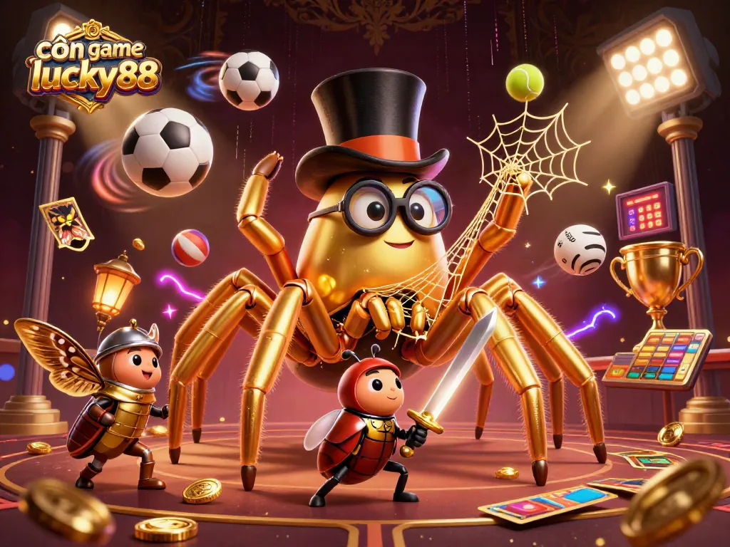Capture the excitement of cổn game lucky88 with vibrant 3D casino elements and dynamic sports actions.