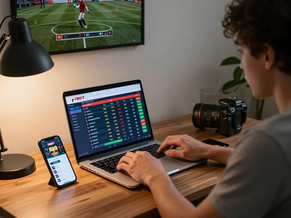Engaging in sports betting on F8BET with dynamic live updates on laptop and mobile app.