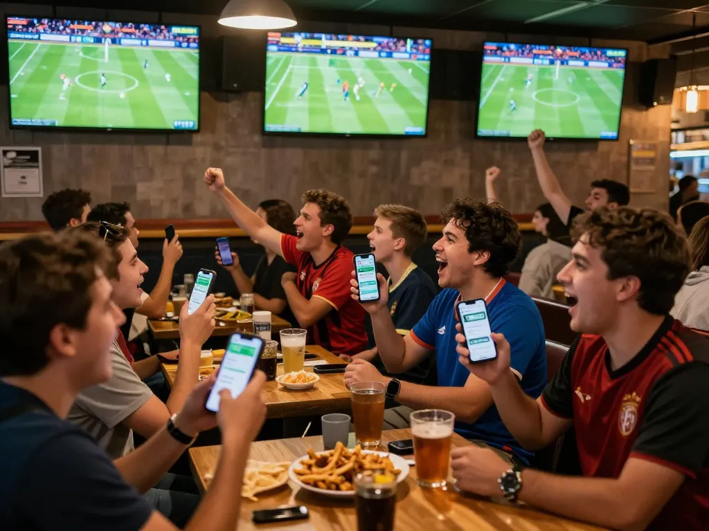 Engaged fans watching Trực tiếp bóng đá socolive on multiple screens with smartphones in hand, capturing live sports thrill