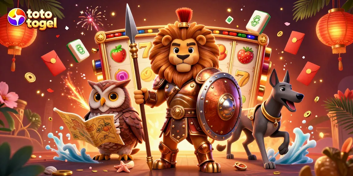 Experience thrilling toto togel gaming with a heroic lion, owl strategist, and greyhound messenger.