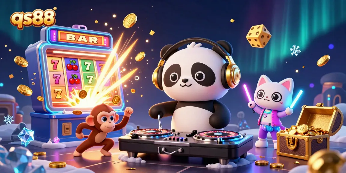 Engage with the vibrant qs88 gaming scene featuring a DJ panda and jackpot elements.